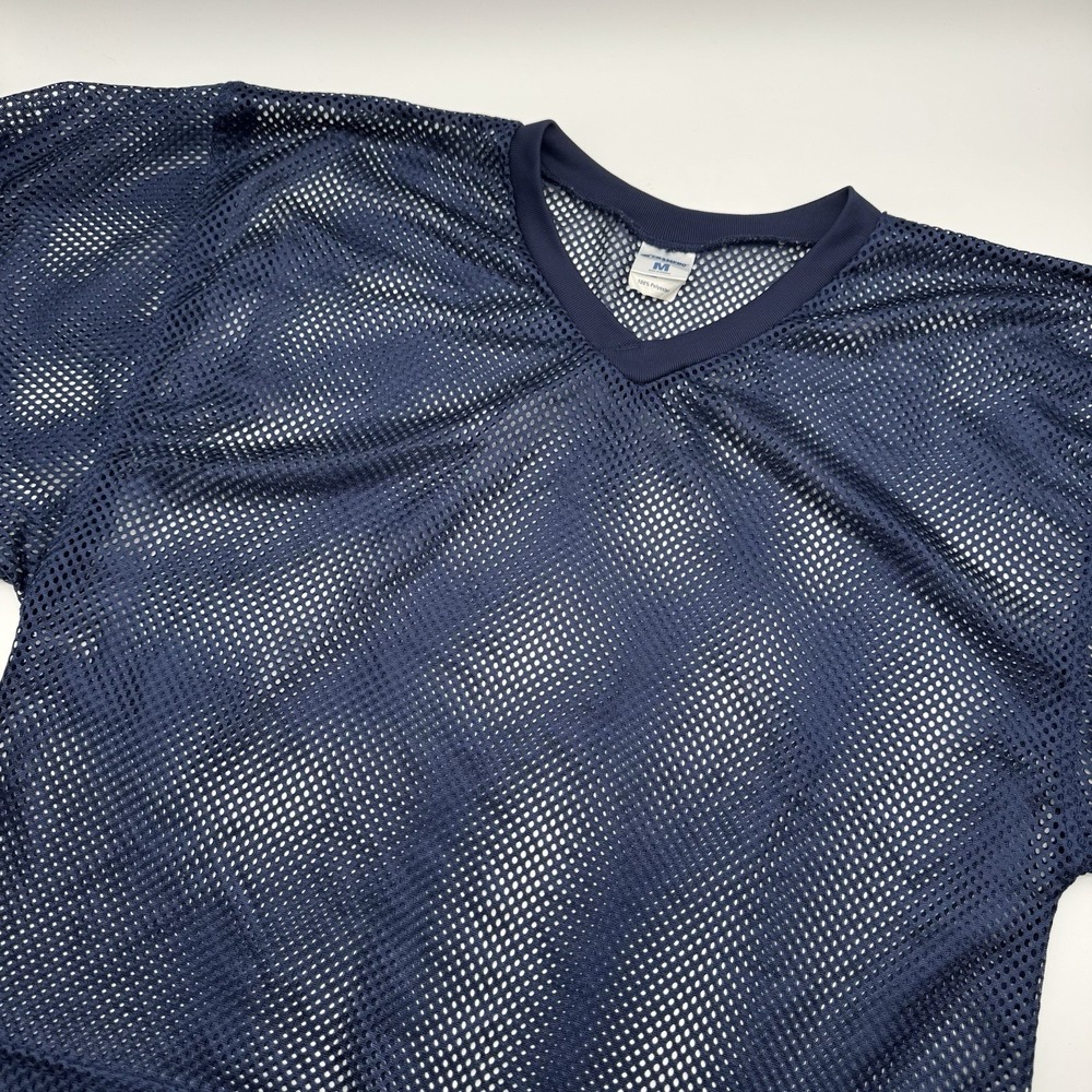 Champro Adult Medium Navy Blue Mesh Football Jersey V‎ Neck Short Sleeve
